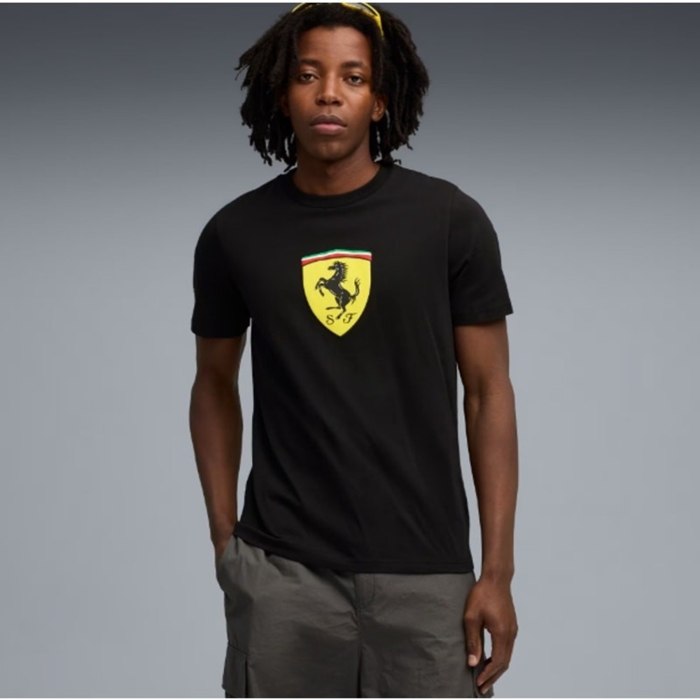 Puma Scuderia Ferrari Sportswear Shield Shirt Mens Large Black Short Sleeves